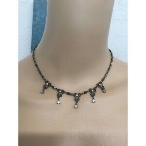 Black Chain With Hearts and Rhinestones Necklace